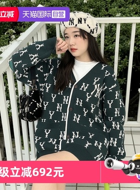 【自营】MLB针织外套男女同款宽松上衣复古老花休闲开衫3AKCM0124