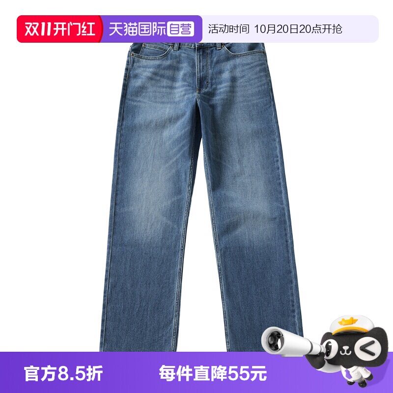 Lee李浅蓝色中腰宽松直筒牛仔裤