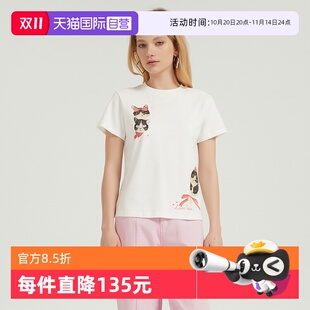 Bari萌趣猫咪印花T恤女 Petit 修身 插肩超亮眼 气减龄 元 自营