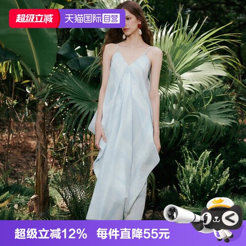 ELLE复古文艺印花吊带连衣裙