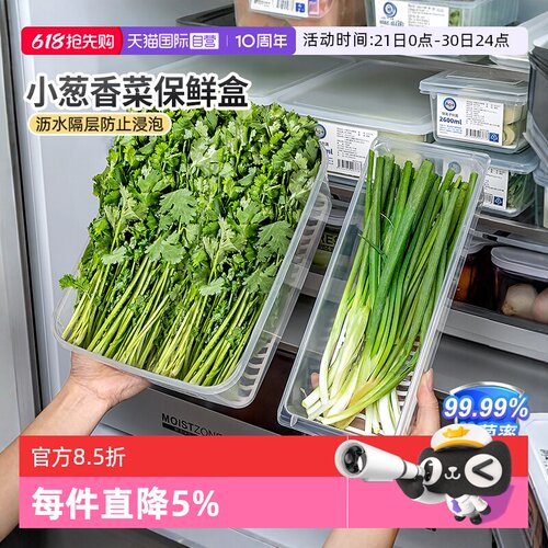 【自营】日本冰箱抗菌小葱香菜保鲜盒食品级姜蒜专用长条收纳神器