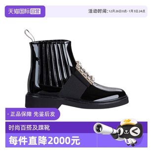 女款 VivierRV Roger 水钻方扣黑色漆皮圆头切尔西及踝靴 自营