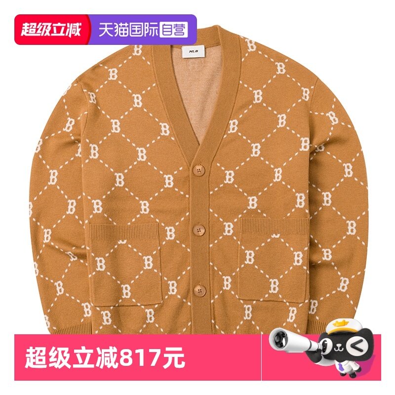 【自营】MLB男女装复古老花针织夹克休闲开衫v领外套3AKCM0144,运动服/休闲服装,运动茄克/外套,淘宝优惠券,粉丝福利购,淘宝优惠卷