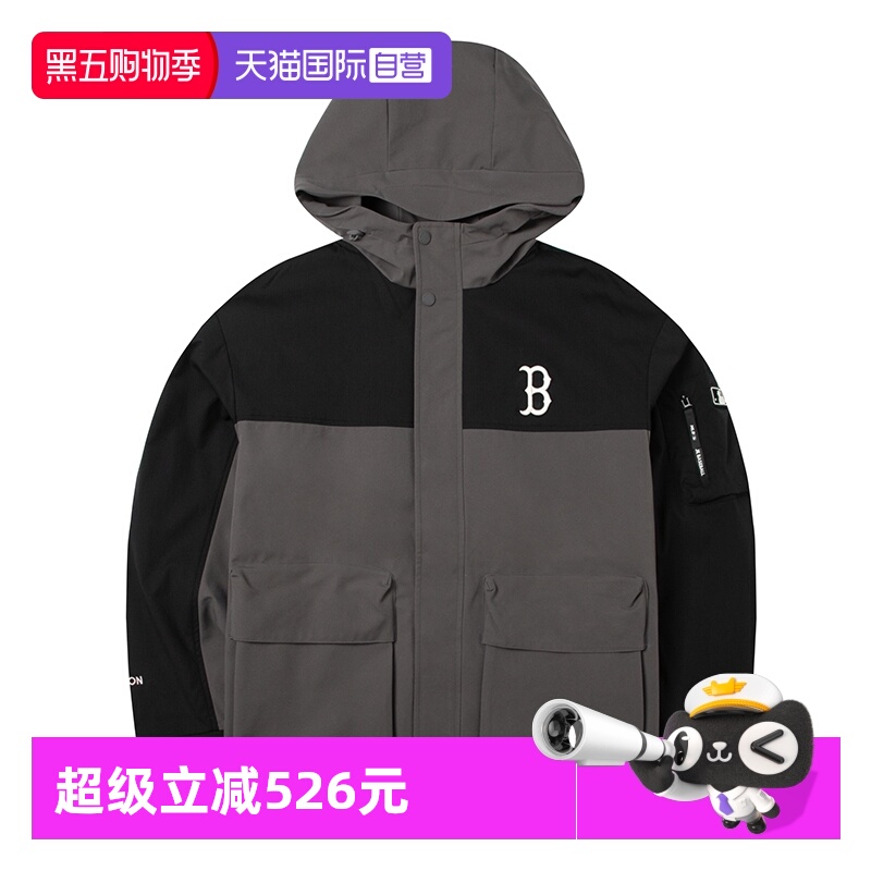 【自营】MLB美职棒外套男装女装休闲防风上衣深炭灰色运动夹克潮