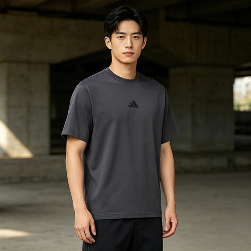 【自营】adidas阿迪达斯灰色简约宽松半截袖男透气短袖T恤 KB4874