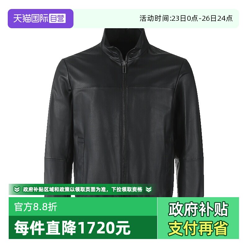 【自营】EA阿玛尼男士羊皮革立领拉链皮衣夹克外套 01R55P 01P54