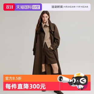 新款 ELLE绵羊毛混纺毛呢外套女2024冬季 高级感气质大衣 自营