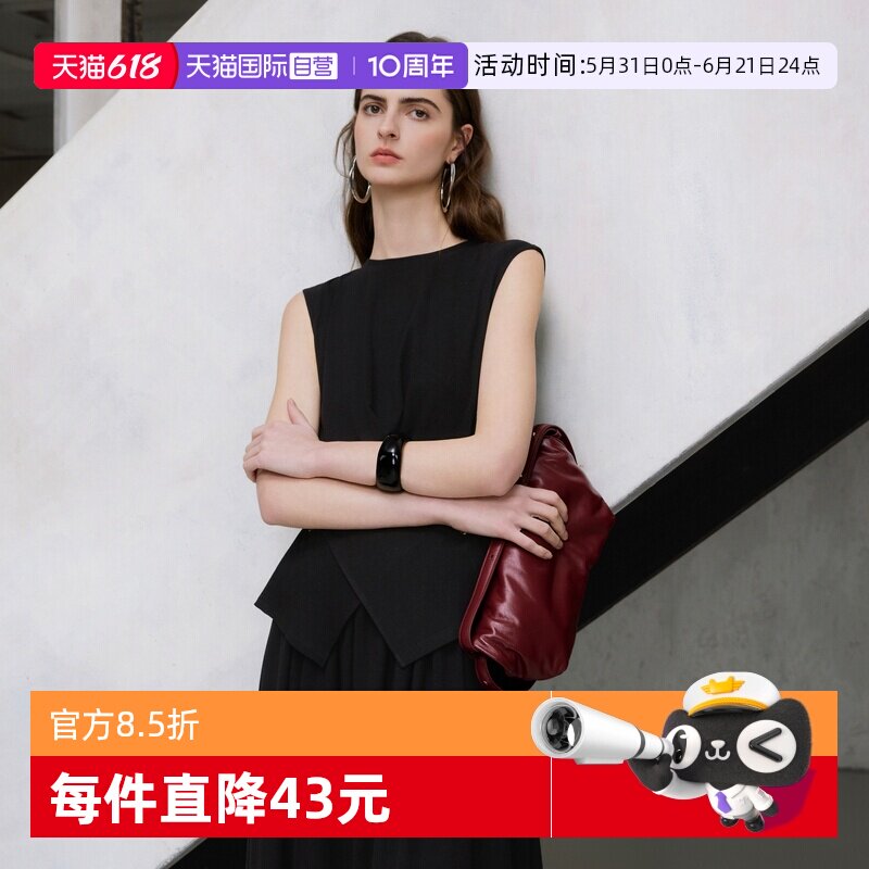 【自营】ELLE黑色假两件无袖连衣裙女2026春款高级感收腰显瘦裙子
