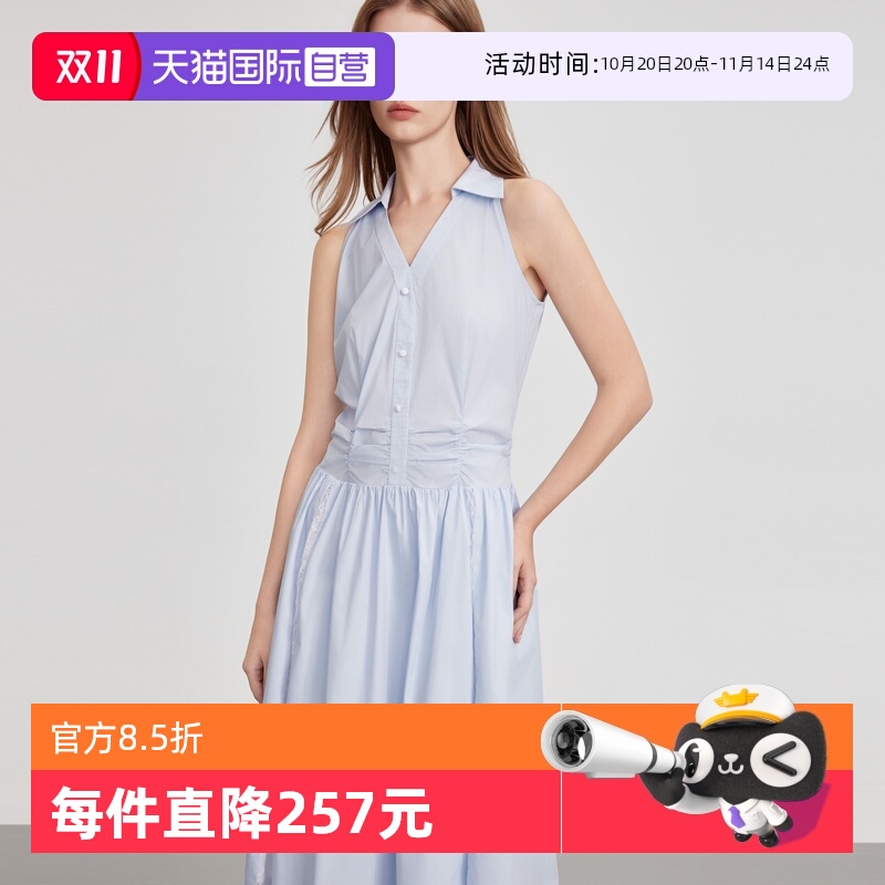 ELLE法式无袖V领连衣裙