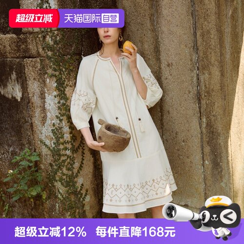 ELLE波西米亚复古撞色连衣裙