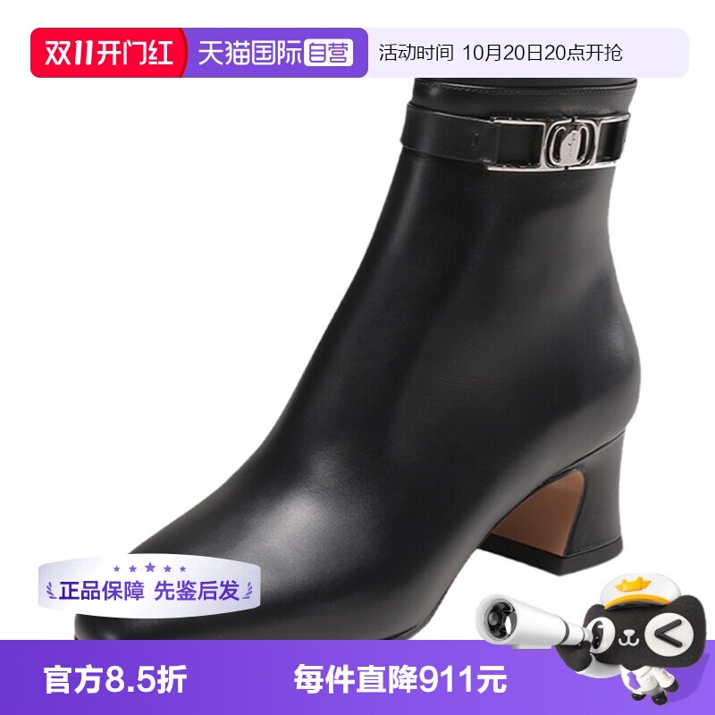 自营链饰粗跟靴子FERRAGAMO