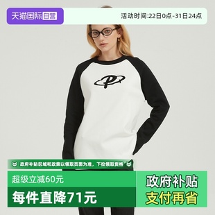 T恤 Bari女星际毛巾绣插肩长袖 Petit 黑白撞色潮流街头风 自营