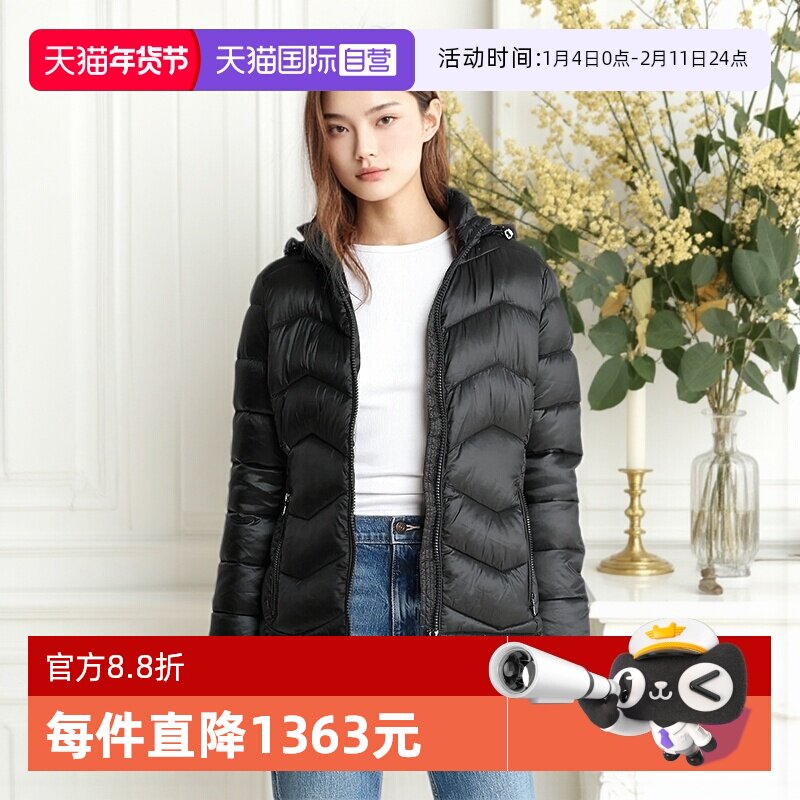 【自营】Calvin Klein/凯文克莱女士黑色短款款棉服CWN33773