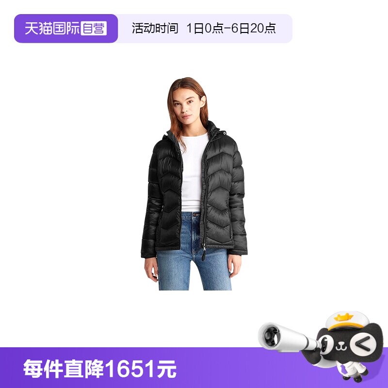 【自营】Calvin Klein/凯文克莱女士黑色短款款棉服CWN33773