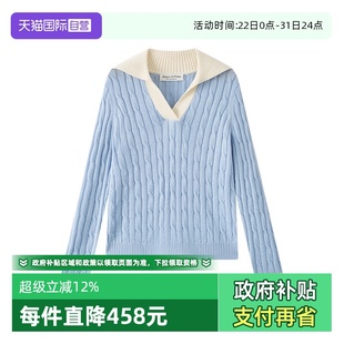 自营 海军领绞花拼色毛织套头衫 Marc Polo2025秋冬新款 女