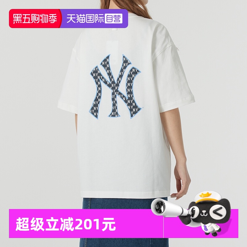 【自营】MLB短袖男装女装复古老花背标上衣套头半袖运动休闲T恤衫