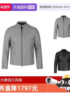 【自营】EA阿玛尼 男士羊皮革皮夹克外套上衣皮衣 D41R74 D1P7A