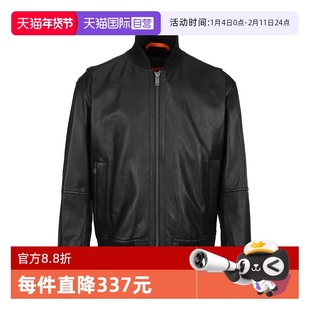 【自营】Hugo Boss男士纹理皮革拉链开合夹克皮衣长袖