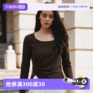 方领长袖 抽褶时尚 toratani免穿文胸带胸垫可外穿修身 T恤 自营
