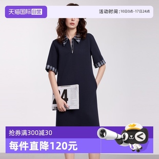 ELLE格紋拼接翻領T恤連衣裙女2025夏新款 莫代爾顯瘦短裙 自營
