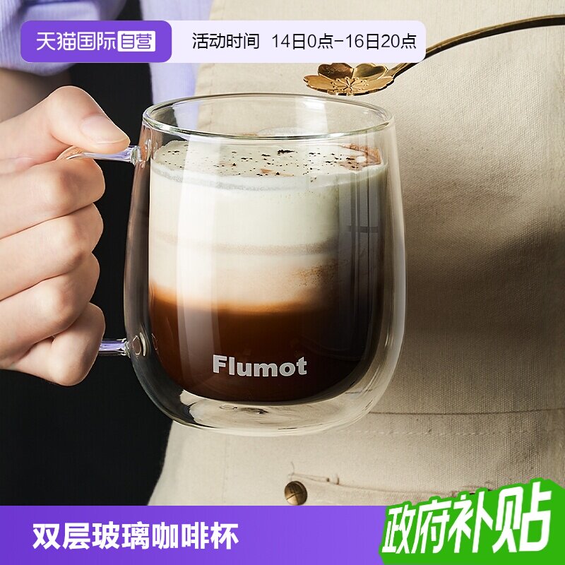 德国玻璃水杯家用双层带盖咖啡杯图片