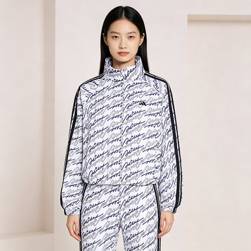 【自营】adidas阿迪达斯三条纹LOGO满印外套春女子梭织夹克KS0274