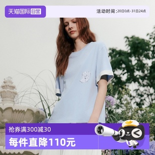 圆领休闲时尚 女2025夏新款 自营 T恤上衣 ELLE重工刺绣宽松短袖