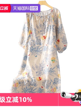 【自营】toratani纯棉双层纱柔软高级感油画印花短袖宽松夏季睡裙