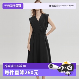 翻领连衣裙女2025夏款 气质无袖 ELLE法式 宽松显瘦收腰长裙 自营