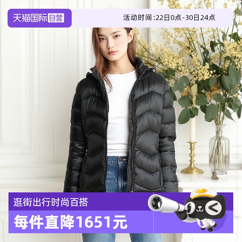 【自营】Calvin Klein/凯文克莱女士黑色短款款棉服CWN33773