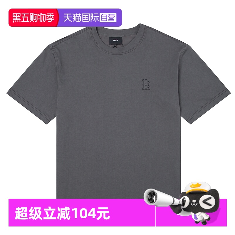 【自营】MLB男装女装舒适透气简约运动服深炭灰色户外休闲短袖T恤