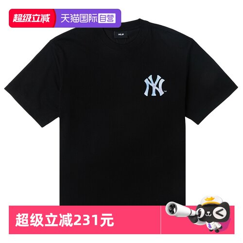 【自营】MLB情侣短袖男女装新款后背仿牛仔老花运动服休闲T恤