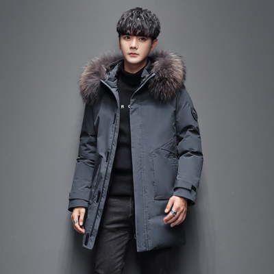 大码工装加厚防寒中长款男羽绒服