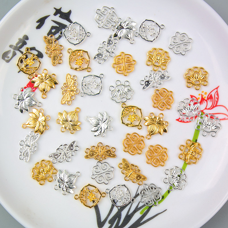保色合金梅花蝴蝶银色莲花吊片手工diy发饰发簪花朵挂件流苏材料