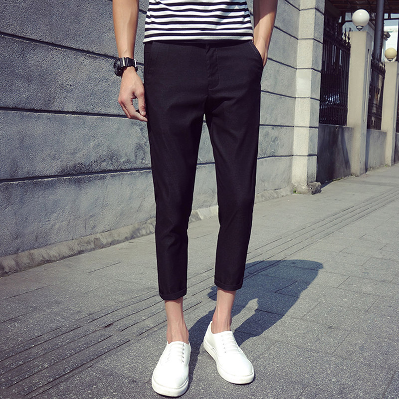 休閑褲男修身九分褲韓版 夏天港風時尚潮微彈小腳9分黑色顯瘦西褲在類目 男裝, 休閒褲中 - 來自Buy2taobao.com提供專業的淘寶代購服務