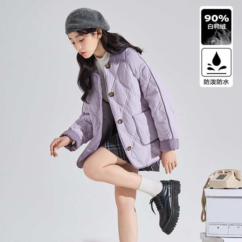 唐狮撞色羽绒服女冬季新款特价防水翻领保暖外套今年流行冬装