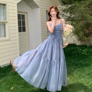 扎染系带大蝴蝶结收腰大摆连衣裙春装女2026年新款轻奢高级感夏季