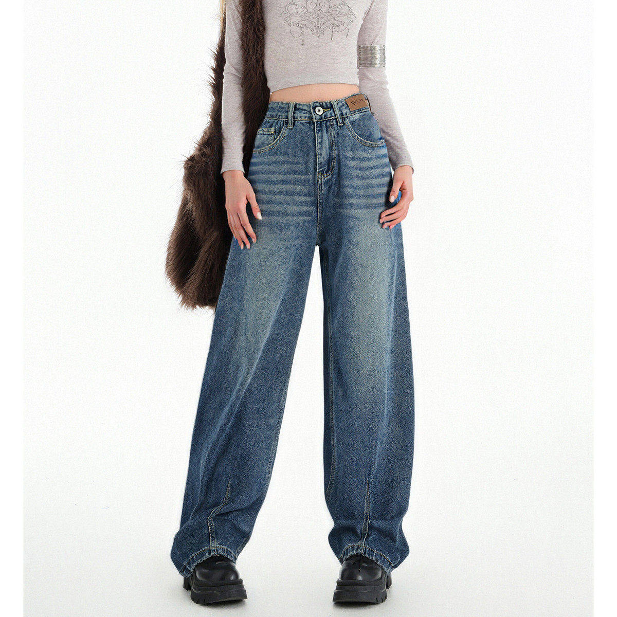 唐狮2026秋冬弯刀牛仔裤女时尚高级感小个子显瘦显高休闲长裤女潮