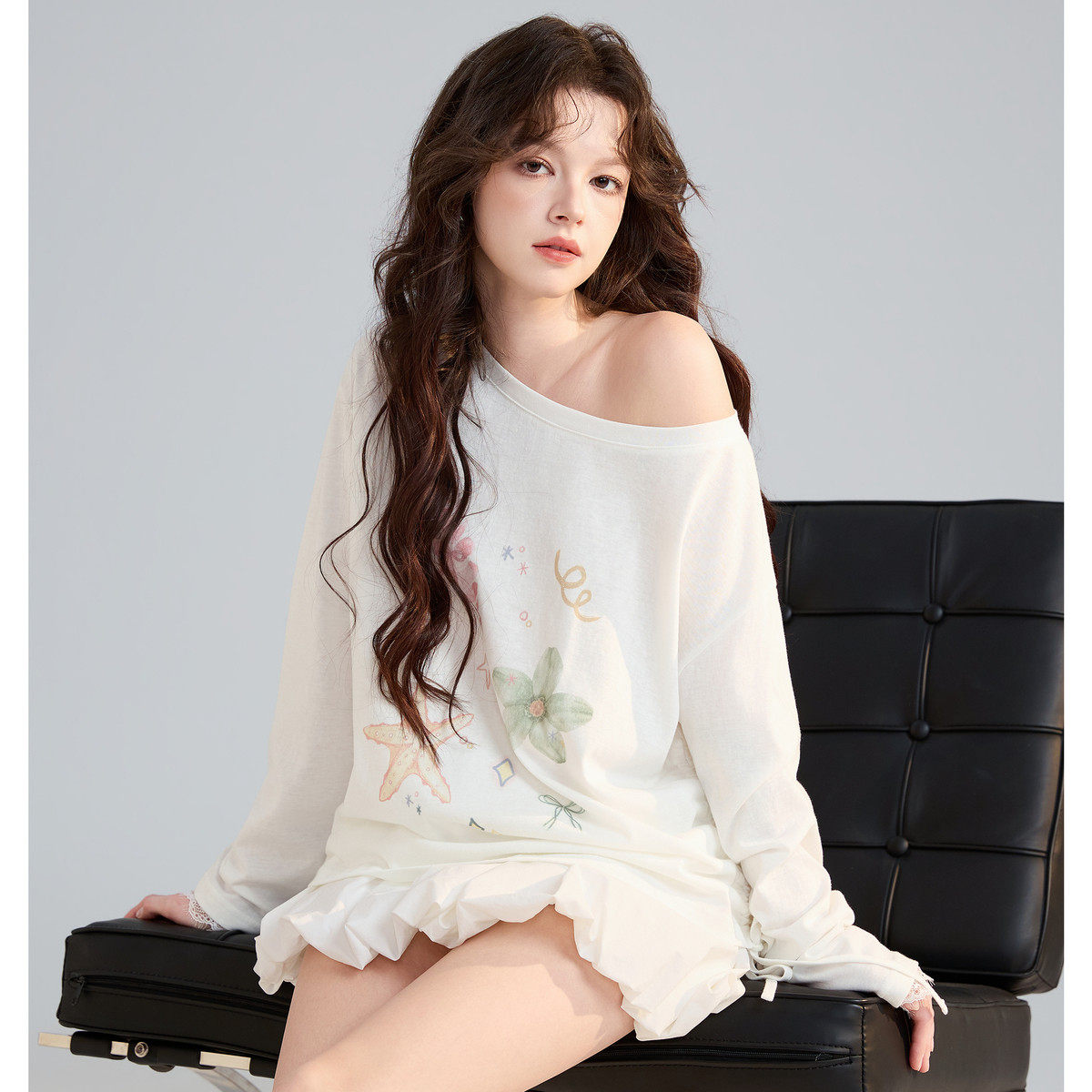 唐狮2026春装新款女长袖T恤宽松休闲圆领日常小清新上衣女甜美风