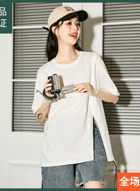 唐狮下摆开叉短袖T恤女2026新款夏季甜辣宽松上衣女设计感小众sz