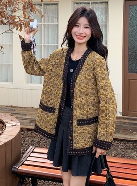 新款！秋冬撞色拼接V领小香短外套D918-P170K238