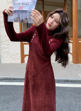 【首发 现货】法式红色复古打底衫+吊带裙2C212- G166-P175-K258