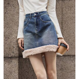唐狮2026半身裙女秋冬高级感小个子直筒裙女拼接牛仔半身短裙秋