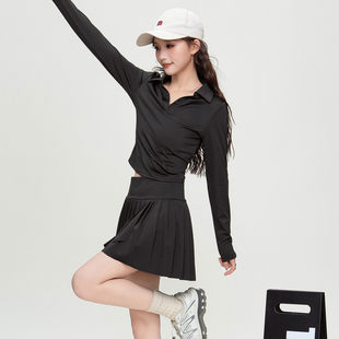 唐狮2026春秋女polo领长袖上衣百褶裙上下两件套时尚高级感