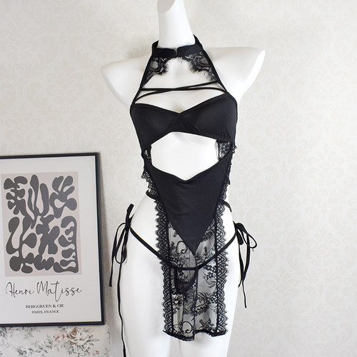 高级感蕾丝睡裙套装小胸显大性感睡衣性感纯欲冰丝诱惑吊带