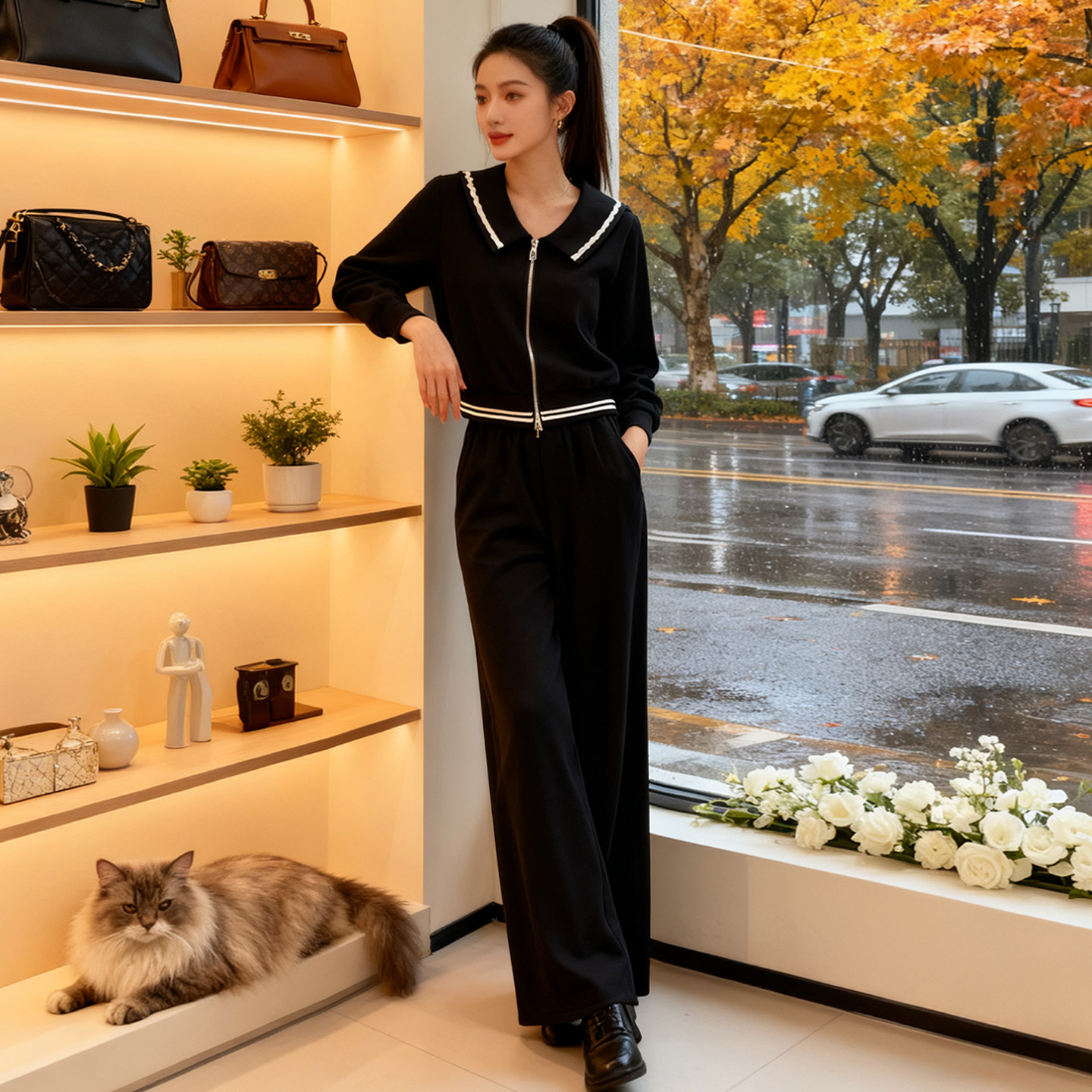 秋冬时尚套装女加厚保暖两件套潮