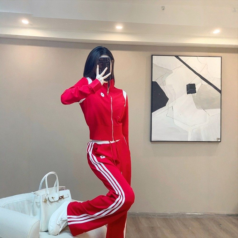 欧货炸街休闲运动套装女春季新款高腰显瘦洋气中国红卫衣两件套潮,女装/女士精品,时尚套装,淘宝优惠券,粉丝福利购,淘宝优惠卷