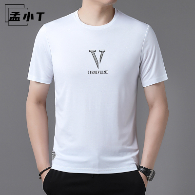 孟小T高端休闲短袖T恤天丝罗马棉半袖圆领体恤男装夏季新款上衣
