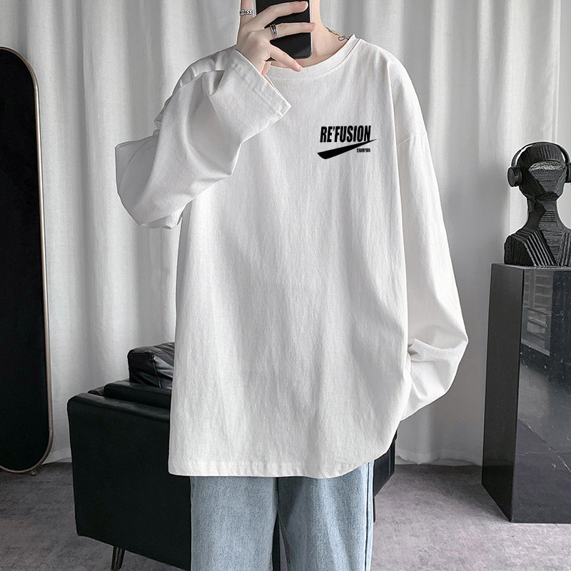 2025新款字母长袖T恤男春秋潮流百搭港风宽松体恤男生圆领打底衫