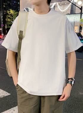 港风白色短袖t袖男生夏季新款ins潮牌潮流宽松学生休闲半袖上衣服